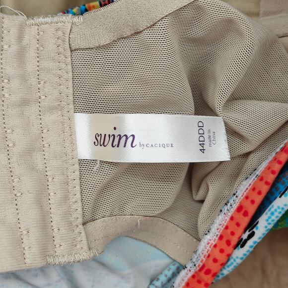 Cacique Swim Bikini Top 44DDD Bandeau Tribal Stripe Red Blue White Colorful - Picture 3 of 4